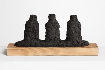 Kim Beom, Paper Wrapped (Baby Oils), 2016, objects wrapped with pigmented paper pulp on wooden base. Courtesy Kim Beom.