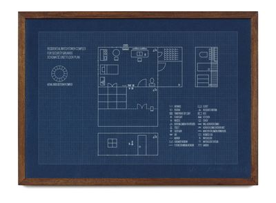 Kim Beom, Residential Watchtower Complex for Security Guards Schematic Unit Floor Plan, 2016, cyanotype on paper. Courtesy Kim Beom.