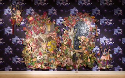 Ebony G. Patterson, ... for those who come to bear/bare witness..., 2020, exhibition view. Courtesy the artist and Monique Meloche Gallery, Chicago. Photo: Mikkel Kaldal.