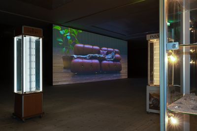 Image: Installation view, Simon Dybbroe Møller, "Hypnic Jerk", Kunsthal Aarhus, 2023. Photo: Jacob Friis-Holm Nielsen.