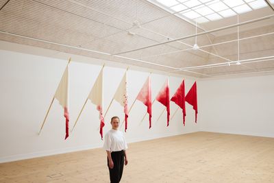 Image: Nønne Mai Svalholm, Red Flags, Kunsthal Aarhus, 2024. Photo: Peter Ravnsborg and Nønne Mai Svalholm.