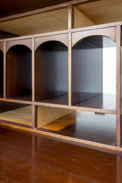 Image: Tora Schultz, Disclose (detail), 2024, Secretary (plywood, mdc, mahogany stain). Photo: Jan Søndergaard.