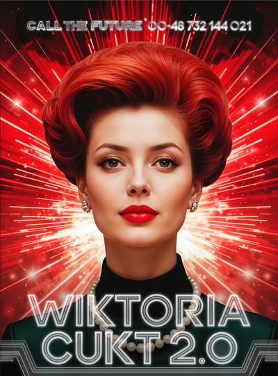 Image: Poster for Wiktoriomat +48 732 144 021, Synthetic Summit. Photo: Piotr Wyrzykowski & Wiktoria Cukt 2.0, 2025.