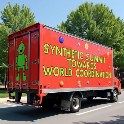 Image: Synthetic Summit Slogan, Syntheticism.org. Photo: Computer Lars, FLUX, 2024.