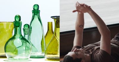 Left: Shitamichi Motoyuki, Floating Monuments, 2014 – ongoing (cropped). Medium: glass bottles, map. Dimensions variable. Courtesy of the artist.
Right: Manon de Boer, Caco, João, Mava, and Rebecca. From Nothing to Something to Something Else, Part 2 (cropped), 2019, HD video (colour, 16:9, sound, 49 min.). Courtesy of Jan Mot (Brussels) and the artist.
