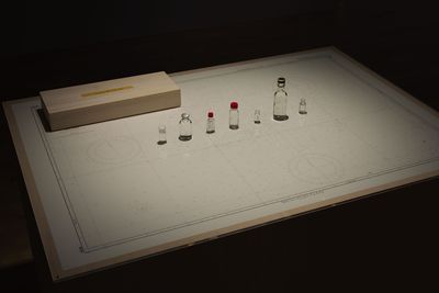 Shitamichi Motoyuki, Drawing the Line, 2012–ongoing. Medium: Installation with water bottles and map. Dimensions variable. Courtesy of the artist.